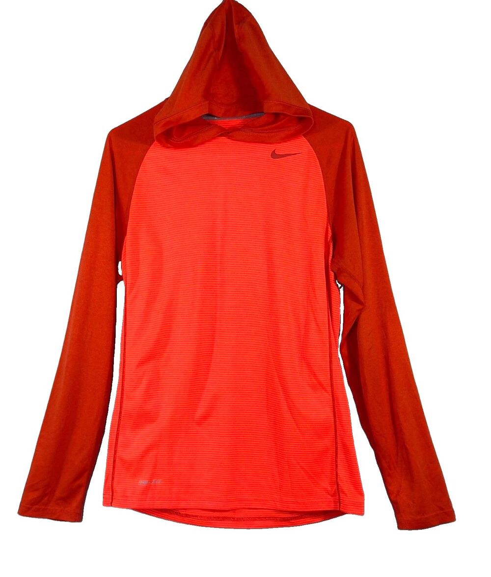 Nike Dri-Fit Hoodie Mens Small Orange Striped Long Sleeve Athletic Running